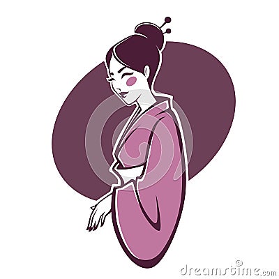 vector portrait of beautiful geisha, for your logo, label, emblems with image of pretty asian japan woman Vector Illustration