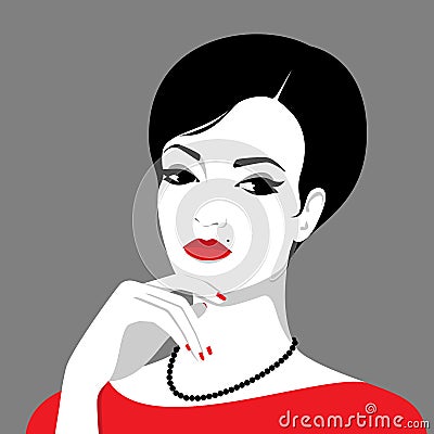 Beautiful thinking woman with beauty spot on her face Vector Illustration