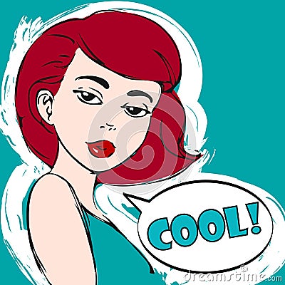 Vector portrait of beautiful woman in color. Easy editable illustration. Pop art girl. Cool. Vector Illustration