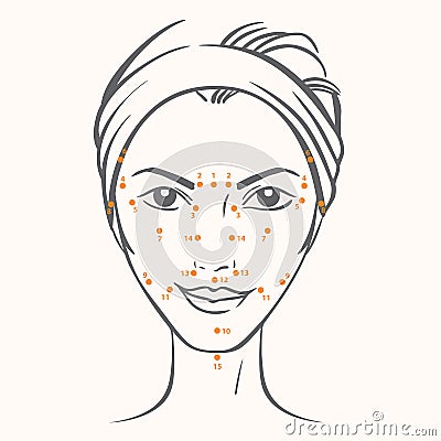 Vector portrait of caucasian woman with massage dots in ink graphic style Vector Illustration