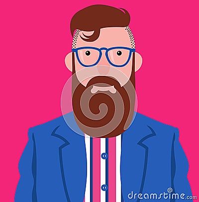 Vector portrait of elegant hipster with long brown beard and mustache Stock Photo