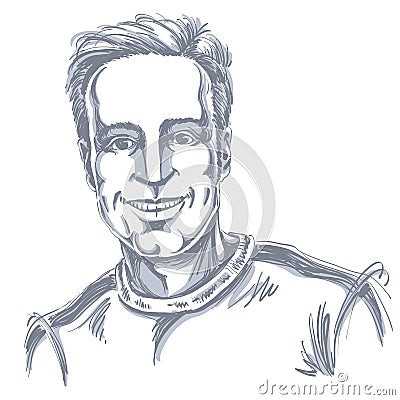 Vector portrait of handsome smiling man, illustration of good-looking happy guy. Person emotional face expression. Vector Illustration