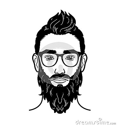 Vector portrait Hipster Image of bearded man for barbershop Vector Illustration