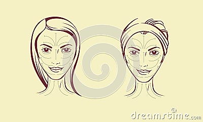 Vector portrait of young woman with massage lines, face massage layout Vector Illustration