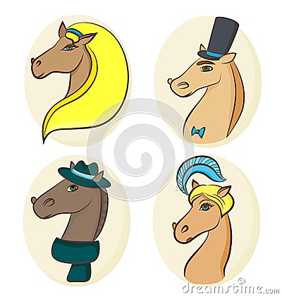 Vector portraits of four elegant horses Stock Photo
