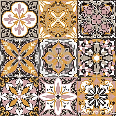 Vector Portuguese Azulejo Tiles Seamless Pattern Background. Vector Illustration