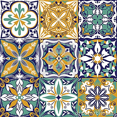 Vector Portuguese Azulejo Tiles Seamless Pattern Background. Vector Illustration