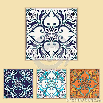 Vector Portuguese tile design in four different color. Beautiful colored pattern for design and fashion with decorative elements Vector Illustration