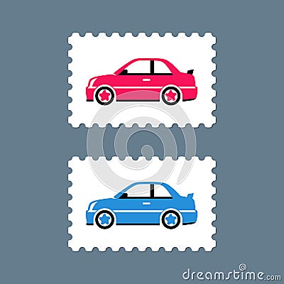 Vector postage stamps with car icon Vector Illustration