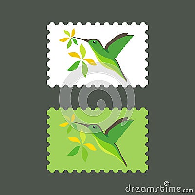 Vector postage stamps with hummingbird icon Vector Illustration