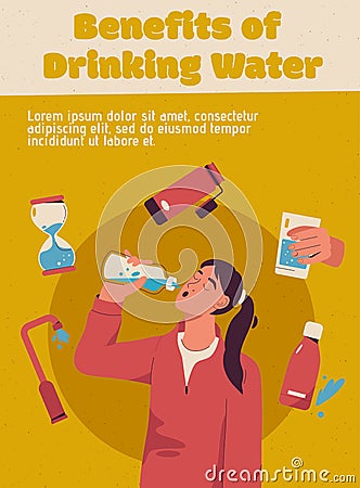 Vector poster of Benefits of Drinking Water concept Vector Illustration