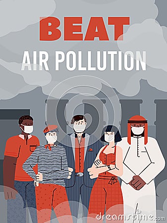 Vector poster with concept of beat of air pollution, environmental contamination Vector Illustration