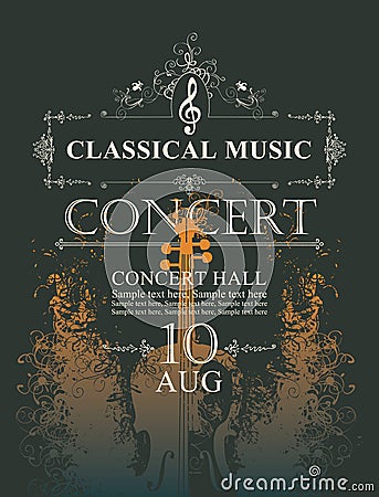 Poster for concert of classical music with violin Vector Illustration