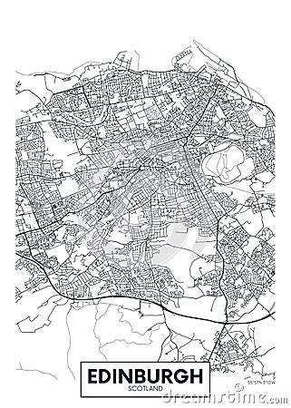 Vector poster detailed city map Edinburgh Vector Illustration