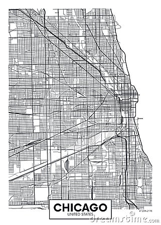 Vector poster map city Chicago Vector Illustration