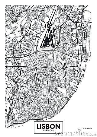 Vector poster map city Lisbon Vector Illustration