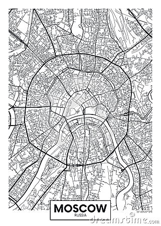 Vector poster map city Moscow Vector Illustration