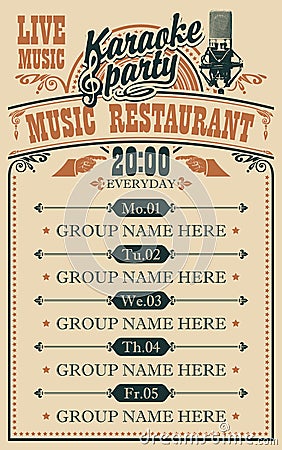 Vector poster for music restaurant with live music Vector Illustration