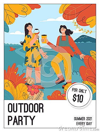 Vector poster of Outdoor Party concept Vector Illustration