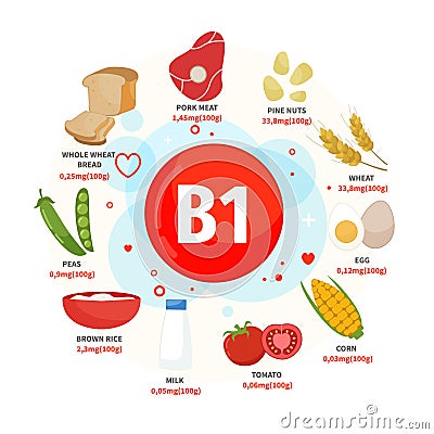 Vector poster products with vitamin B1. Vector Illustration