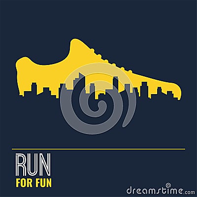 Vector poster - running, sport shoe and the city outline Vector Illustration