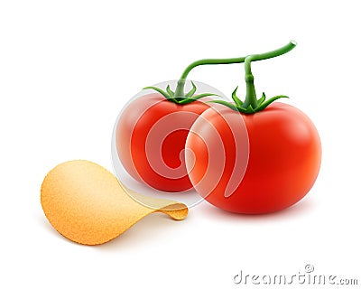 Vector Potato Chips with Red Tomato Isolated Vector Illustration