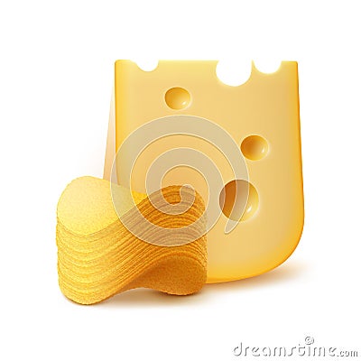 Vector Potato Chips Stack with Cheese Close up Vector Illustration