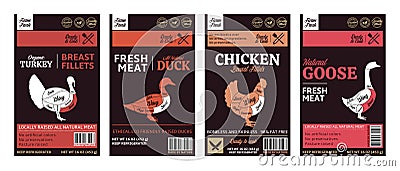 Vector poultry labels with cuts diagrams Vector Illustration