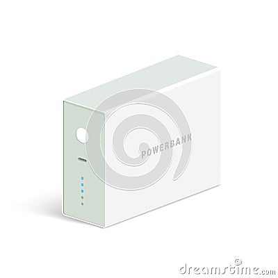 Vector powerbank icon on white background. Isometric view. Flat style design. Charging device. Vector Illustration