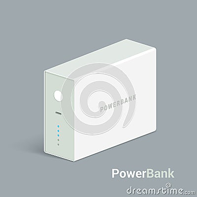 Vector powerbank icon on white background. Isometric view. Flat style design. Charging device. Vector Illustration