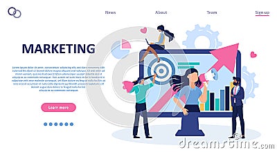 Vector of a PR team working on marketing to grow business on social media, promote content Vector Illustration