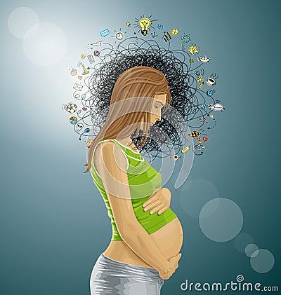 Vector Pregnant Female With Belly Vector Illustration