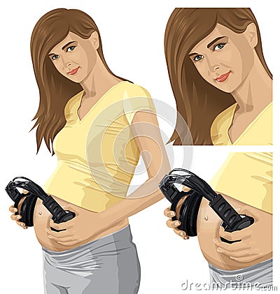 Vector Pregnant Woman With Headphones Vector Illustration