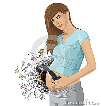 Vector Pregnant Woman With Headphones Vector Illustration