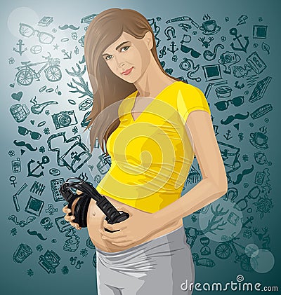 Vector Pregnant Woman With Headphones Vector Illustration