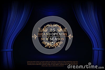 Vector Premium blue curtains in theater or opera. Dark blue curtain scene gracefully with simple text. Elegance vector backdrop Vector Illustration