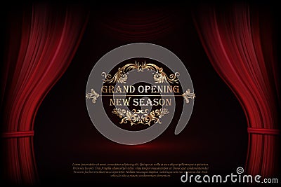 Vector Premium red curtains in theater or opera. Dark red curtain scene gracefully with simple text. Elegance vector backdrop for Vector Illustration