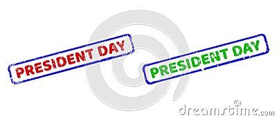 PRESIDENT DAY Bicolor Rough Rectangle Stamp Seals with Corroded Textures Stock Photo