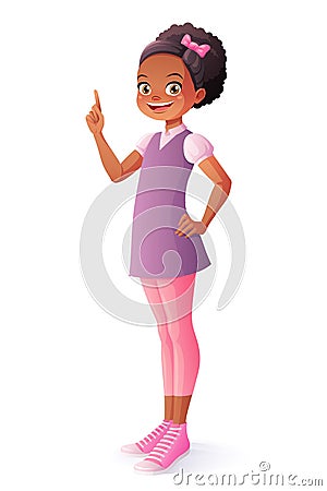 Vector pretty African girl got idea and finger pointing up. Vector Illustration