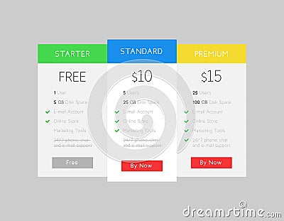 Vector price table. Web site Interface. Hosting banner Vector Illustration