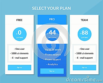 Vector Pricing table template Vector Illustration