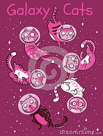 Vector print with cats in space. Vector Illustration