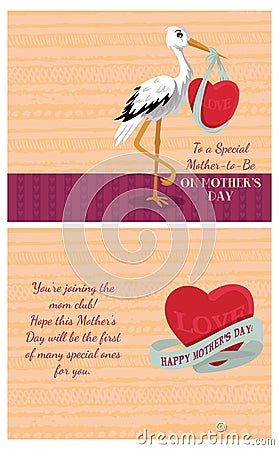 Vector printable card template with fold for Special Mother-to-be on Mother`s Day. Double sided greeting card design with text Vector Illustration