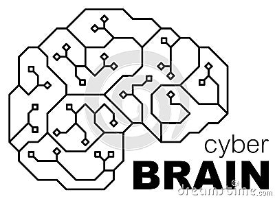 Vector printed circuit board human brain. Concept illustration of cpu in the center of computer system. Logo / icon digital circui Vector Illustration