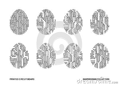 Vector printed circuit board pattern easter eggs Vector Illustration