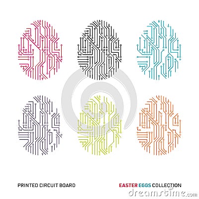 Vector printed circuit board pattern easter eggs Vector Illustration