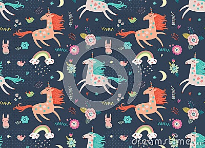 Vector prints. Seamless pattern with unicorns. Vector Illustration