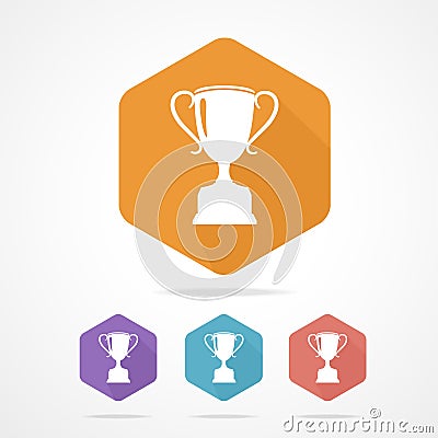 Vector prize Trophy cup flat icon. long shadow. Vector Illustration