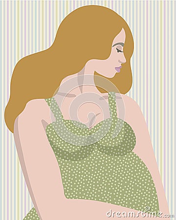 Vector profile portrait of pregnant woman. Vector Illustration