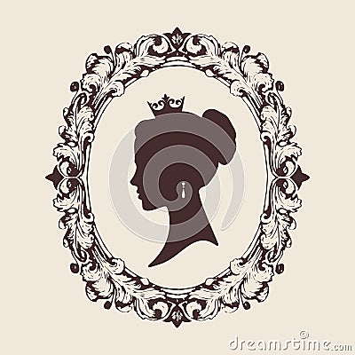 Vector profile silhouette of a princess in a frame Vector Illustration